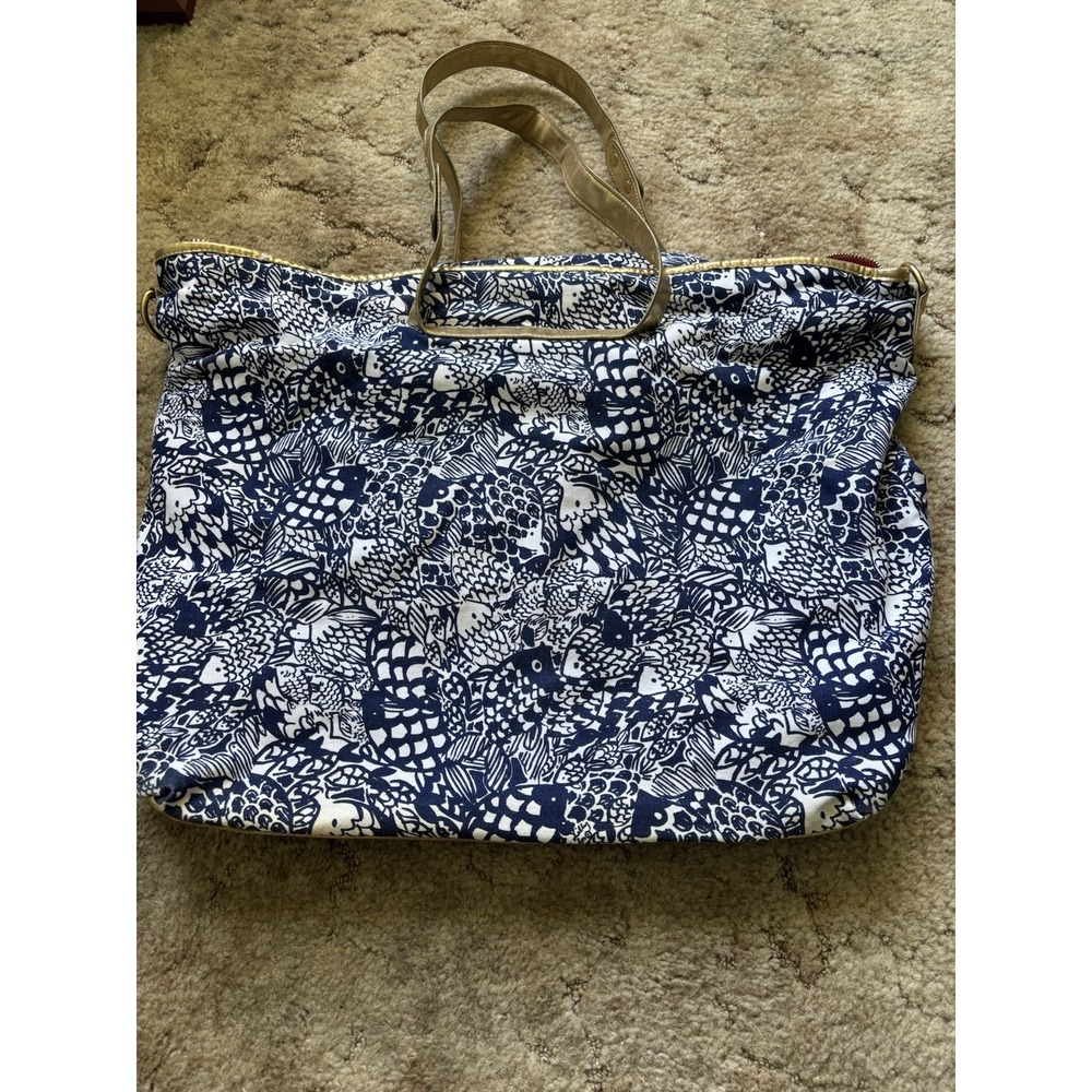 Lilly Pulitzer for Target Upstream Fish Print Weekender Bag Navy White Gold Trim